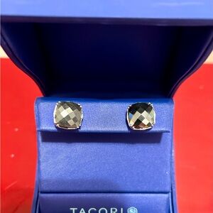 Tacori checkerboard hematite square studs for pierced ears. Sterling silver!